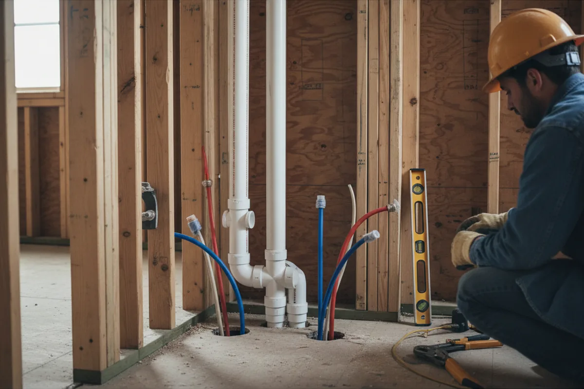 Drain and supply rough-in during Sump Pump Repair in Colebrook