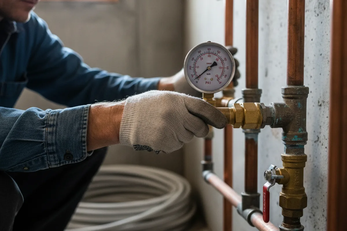 Pressure testing a repaired line during Water Line Repair in Colebrook